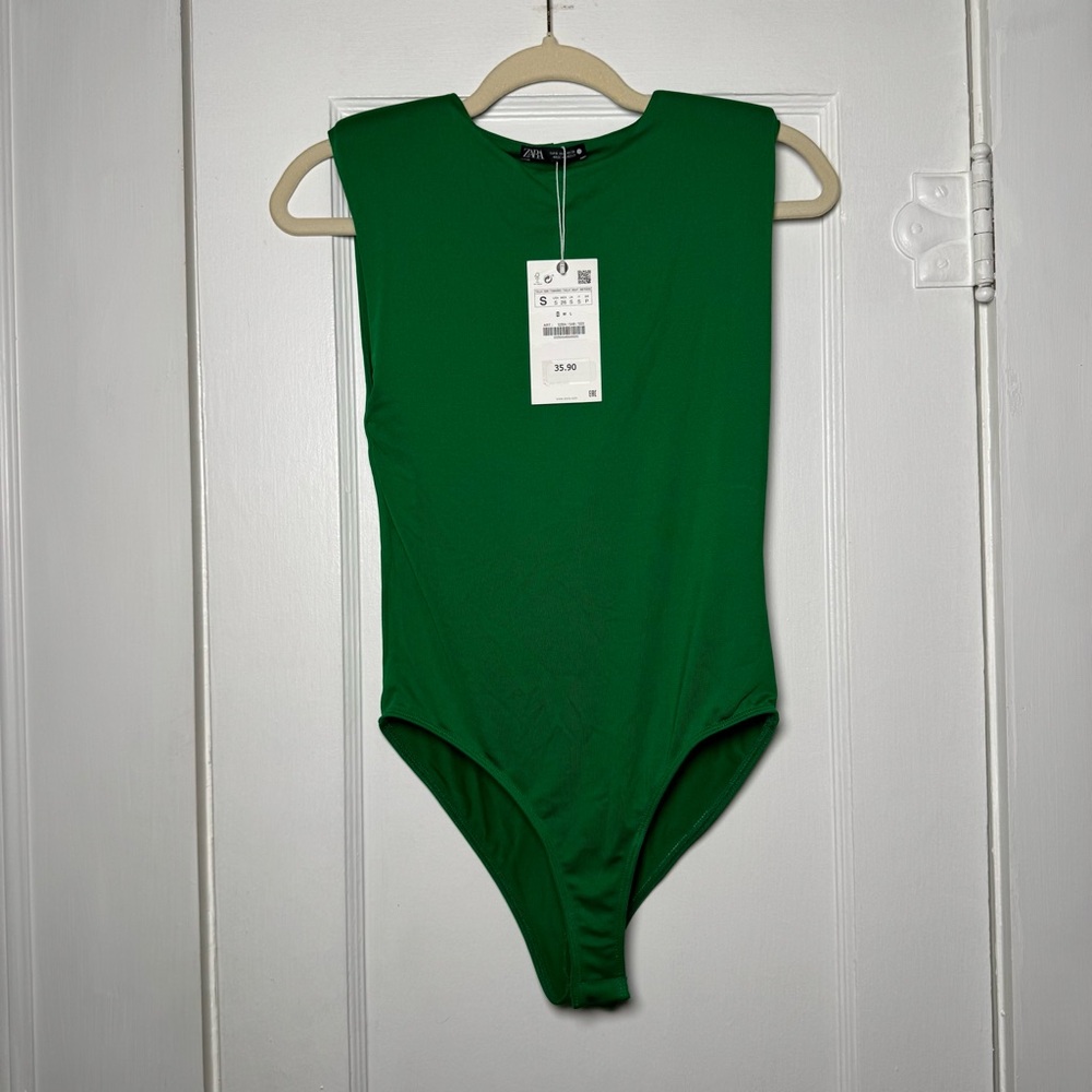 Zara Blogger Fave Spring Padded Shoulder Contour Bodysuit Small NEW - Picture 9 of 16